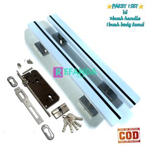 lock body kunci dan 2buah gagang handle pull tarikan panjang 33cm dan 45cm untuk daun pintu 1 pintu kamar dan depan