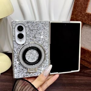 for Samsung Galaxy Z Fold 8 Ultra/8/7/6 Magnetic Kickstand Glitter Case[Compatible with magnetic] Cute Bling Sparkly Diamond Rhinestones with Camera Protector Women Girls Case