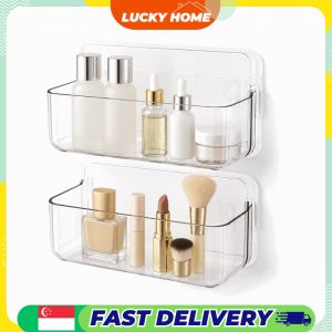 【Lucky Home】 No Drill Bathroom Shelf Wall Mounted Transparent Storage Rack Organizer for Toiletries Kitchen Vanity