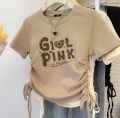 Kaos Serut Crop Top Anak Perempuan Kekinian Girl Pink | Fashion Umur 4 6 8 10 12 Tahun. 