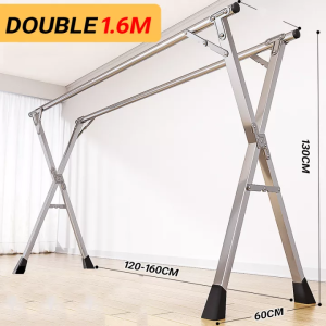 Drying Rack Stainless Steel Windproof adjustable Foldable Clothes Drying Rack for Indoor and Outdoor 160CM/240CM【Double/three pole】