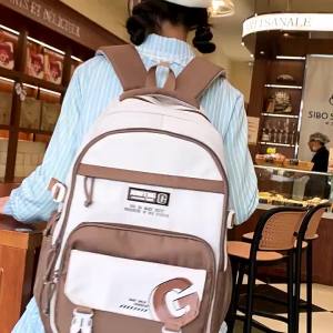 กระเป๋าเป้สะพายหลังขนาดใหญ่สำหรับผู้หญิง นักเรียนมัธยมและนักศึกษา สไตล์สีบล็อก กระเป๋าเดินทางขนาดใหญ่ Hot