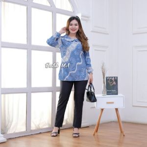 Tunik Kancing Depan - Batik Wanita Modern Mewah - Atasan Tunik Batik Jumbo Seragam