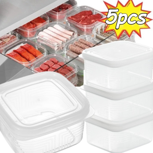 5Pcs Clear Food Storage Boxes With Lid Stackable And Leakproof Containers For Fridge Organization
