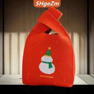 [COD] SHgeZm Giáng sinh đan Túi xách phụ nữ nút cổ tay túi nhỏ giản dị Tote Túi cô gái tái sử dụng Túi mua sắm năm mới Xmas Túi Quà Tặng
