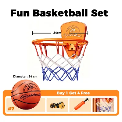 PSYCHE Basketball Ring Kids with Ball Adult Boy Indoor Outdoor with Ball Folding Size 7