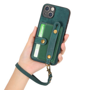 Leather Case for Apple iPhone 17 16 16e 15 14 Pro Max Plus 4G 5G iPhone Air Camera Lens Slim Shatterproof Retro Card Back Cover with Wrist Strap