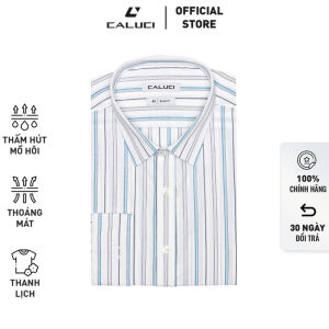 Áo sơ mi nam dài tay CALUCI trắng kẻ dọc MLS3179S- Slimfit vạt bầu