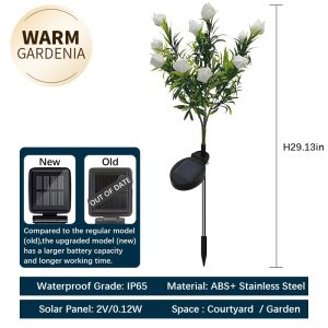 Solar Waterproof Gardenia Flower Lamp Outdoor Decor Light for Lawn Pathway Cemetery Graveyard Yard