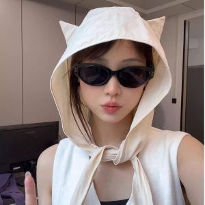 Little Devil Strap Quick drying Sunscreen Fishermans Sunshade Hat Thin Ear Protector Headscarf Hat Cute Ears Small Tourist