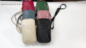 New soft cowhide phone bag for women vertical crossbody small bag genuine leather fashionable Korean style double zipper shoulder bag large capacity