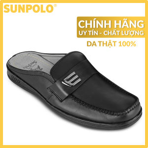 Dép sabo nam da bò SUNPOLO SPO195 (Đen)