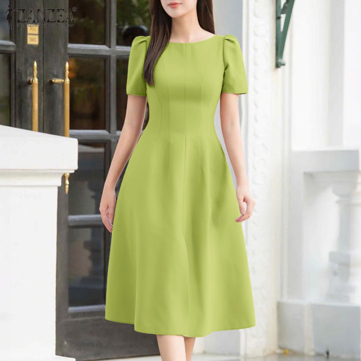 Celmia ZANZEA Korean Style Women Fashion Collect Waist Work Sundress Puff  Sleeve Party Prom Dresses #0519 | Lazada PH