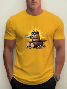 2025 Summer Mens Cotton T Shirt Beaver Saw Wood Trendy Print Round Neck T-Shirt Casual Breathable Street Style Daily Top