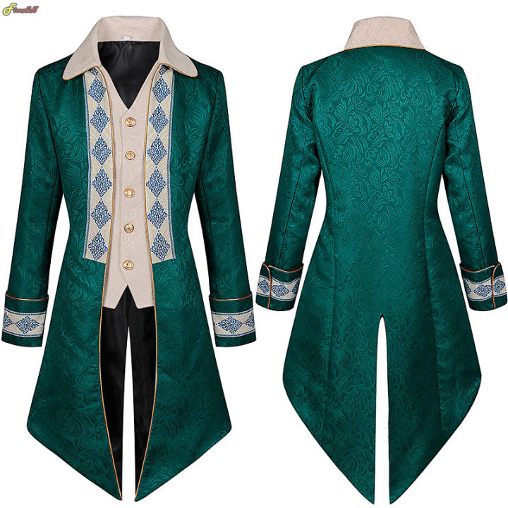 WABEOR Mens Gothic Steampunk Medieval Tailcoat Jacket Vintage Victorian Frock Notch Collar Renaissance Trench Coat Costumes