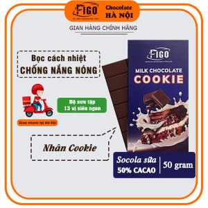 Socola sữa Cacao nhân Cookie Thanh 50gr Milk Chocolate Cookie Thương hiệu ChocolateFigo ĂN LÀ NGHIỀN