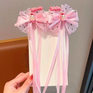 PNXK ที่ติดผมลายการ์ตูนน่ารักพร้อมโบว์และพู่สำหรับสวมใส่ทุกวันของเด็กผู้หญิง