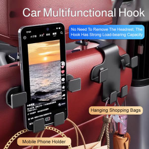 Car Back Seat Hook Phone Holder 2 in 1 Multifunctional Seat Back Organizer Hanger Storage Hook Headrest Mount Stand Universal Fit Car Interior Accessories