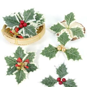 5/10ชิ้นมินิสีเขียวใบไม้คริสต์มาสเกสรดอกไม้ประดิษฐ์สําหรับ DIY งานแต่งงานพวงมาลัยกุหลาบใบไม้หัตถกรรมดอกไม้ปลอม