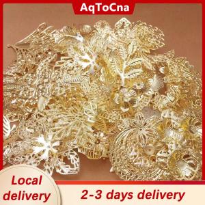 [COD] AqToCna Ship within 24 hours 50g lot Mixed Metal Flower Leaves Filigree Wraps Connectors Pendant Beads Caps Charms for DIY Jewelry Making Craft Supplies