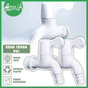 Kran Air Plastik Putih Model Engkol / Water Faucet Head / Kepala Keran PVC Untuk Tembok Taman Mesin Cuci Wastafel Dapur Kamar Mandi / Semprotan Sambung Penghemat Air Tahan Lama Multifungsi - HOMIA