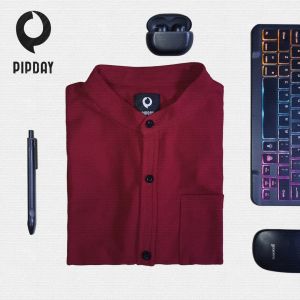 PIPDAY - Kemeja pique lengan pendek kerah sanghai - warna maroon abu bata hijau army