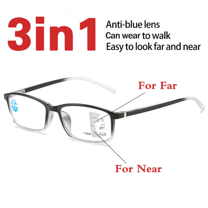 New 3 In 1 Progressive Multifocal Reading Glasses Men Women Far And Near Multi Focus Anti Blue