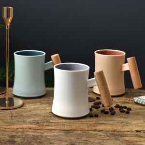 400ml Minimalism Wooden Handle Mug Drinking Cup Kitchenware Drinking Coffee Milk Tea Cup Household Drinking Mug Supplies