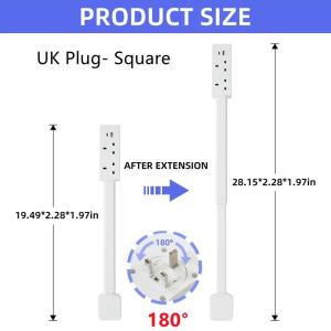 Electrical Outlet Extender180°Rotatable SocketSplitter with2AC Outlets Adjustable Length for Behind Sofa Desk Nightstand