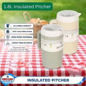 OROCAN 1.8 Insulated Pitcher/Hot Cold Double Walled Pitsel/Pitchel Sweat Proof Insulation Jug/Orocan 1.8L Pitcher with Double-Wall Insulation for Temperature Retention/High Quality Pitsel/Drinkware Aesthetic Plastic Beverage Drink Bottle