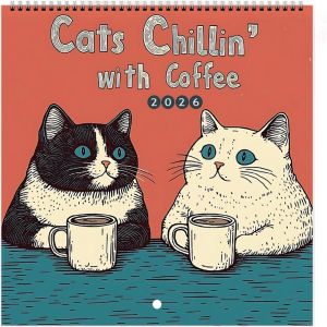 PLLEWY Handmade 2026 Calendar Thick Paper Family Planner Cat Cafe Calendar Funny 12 Monthly Wall Calendar Home Decor