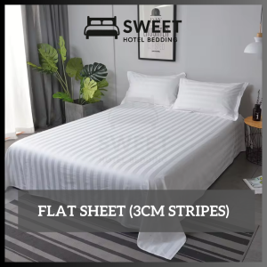 SWEET 3CM Stripes White Flat Sheet Hotel/Cadar Putih Hotel/Cadar Hotel/White Bedsheet Hotel/酒店床单