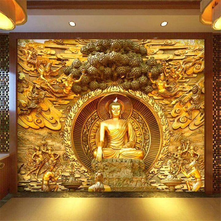 Custom Golden Buddha Buddhist Temple Mural Large Living Room Screen ...