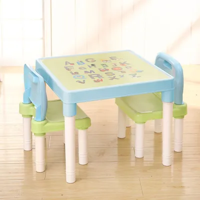 【SG SELLER】READY STOCK Kids 1 Table and 2 Chairs Set Home Learning Drawing Teaching Study Desk with Chairs Kit Children Student Kindergarten Preschool Education Toddlers Baby Playing Dining Safe Easy Clean