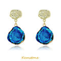 Kemstone Peacock Blue Anti-True Crystal Stone Drop Earrings for Women Fashion Jewelry. 