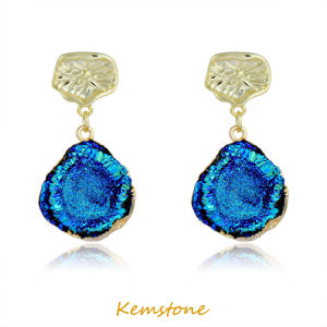 Kemstone Peacock Blue Anti-True Crystal Stone Drop Earrings for Women Fashion Jewelry