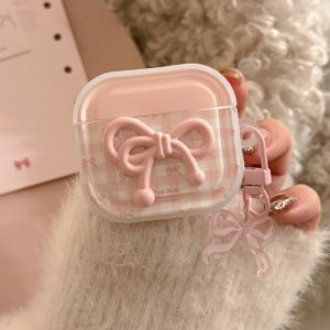 Applicable to Cute Pink Striped Bow Anti Drop Wireless Bluetooth Earphone Case Suitable for Airpods1/2/3/4/pro Fashion Earphone Accessories h260926