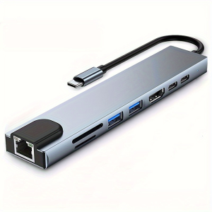 (HD1)Type C Hub 81 TF SD RJ45 4K USB PDPC Hab Type C 8 Dalam 1 Kad TF SD RJ45 Pembaca ke 4K HD Penyesuai USB PD Pengecasan Pantas untuk Laptop PC
