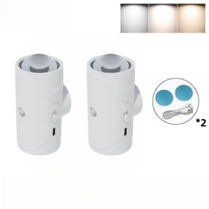 โคมไฟผนังแม่เหล็กชาร์จไฟ RGB 7 สี เซ็นเซอร์คน 2 หัว ไฟบรรยากาศอัจฉริยะ ประหยัดพลังงาน