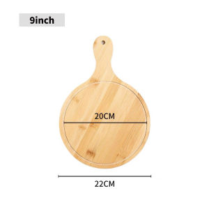 【Natural Bamboo Wood】Designed Pizza Tray Paddle Round-shaped Cutting Board Steak Cheese Bread Crackers Platter Serving Snack Food Prep with Handle