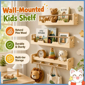 Wall Mounted Wooden Shelf Pine Multi Tier Storage Rack Nursery Kids Books Toys Bathroom Kitchen
