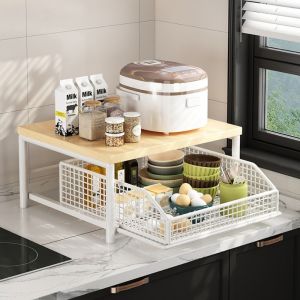 SJJL Space Saving Microwave Stand With Drawers Countertop Storage Kitchen Organizer Multi-Functional Countertop Storage Rack Toaster Oven