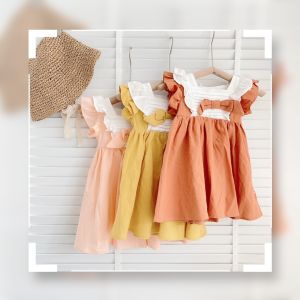 Váy Bé Gái Mùa Hè Kiểu Dáng Vintage Chất Vải Thô Cotton Size 8-23kg - JEE
