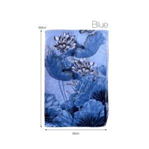 Lotus Print Chiffon Scarf Fashionable Lightweight Neck Scarf for Women Summer Neck Sun Protection Silk Scarf Shawl 150*50cm