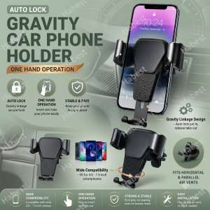 [Auto Lock] One Hand Operated Gravity Air Vent Car Mobile Phone Holder Dual Bracket Mount Pemegang Kereta Graviti