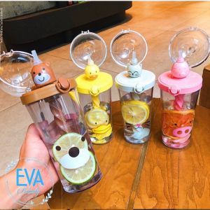 Set 2 Ly Tự Khuấy Hoạ Tiết Đáng Yêu Có Ống Hút Và Nắp Đậy Tiện Lợi M3497