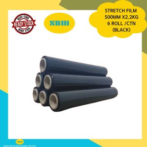SBM - HIGH QUALITY SOLID WRAPPER HANDROLL STRETCH FILM (BLACK) 500MM X 2.2KG X 6ROLLS