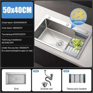JOTO 304 Stainless Steel Sink with Faucet Thicken Honeycomb Embossing Sink/Double Sink Lababo Stainless Complete Set