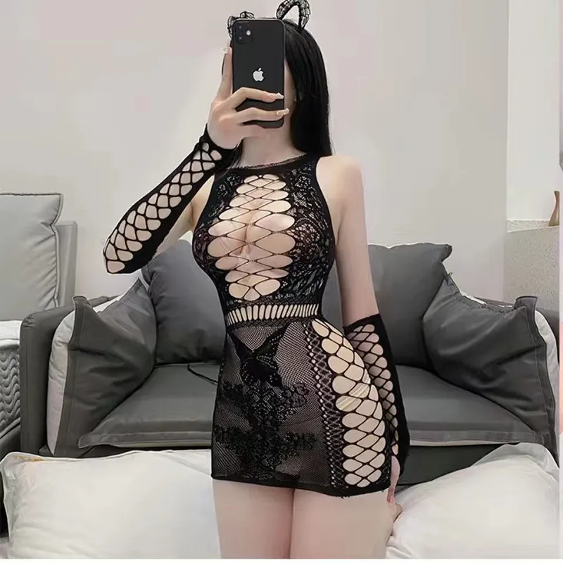 Plus Size Women Lingerie Dress Mesh Sexy Night Dress See Through Bodycon  Dress