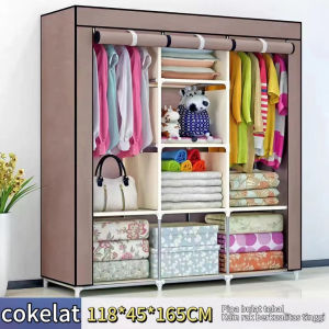 Lemari Pakaian Kain Portable 118CM Lemari baju jumbo 3 Sekat resleting